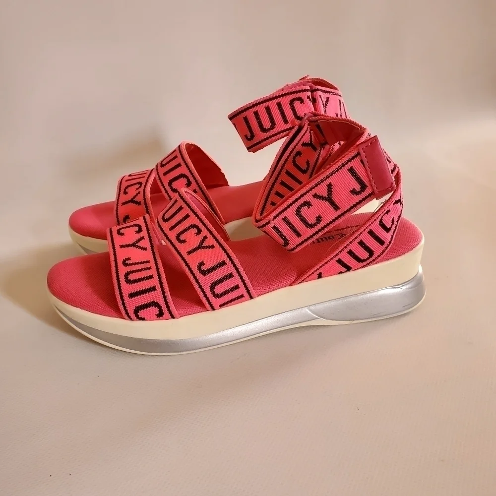 Juicy Coture Impulse Wedge Adjustable Sandals Pink Size 7.5